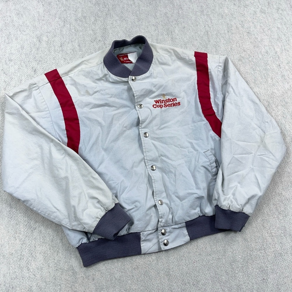 Vintage Winston Cup Jacket Men Large Gray Bomber USA 80s 90s Nascar Racing Worn - Picture 2 of 15